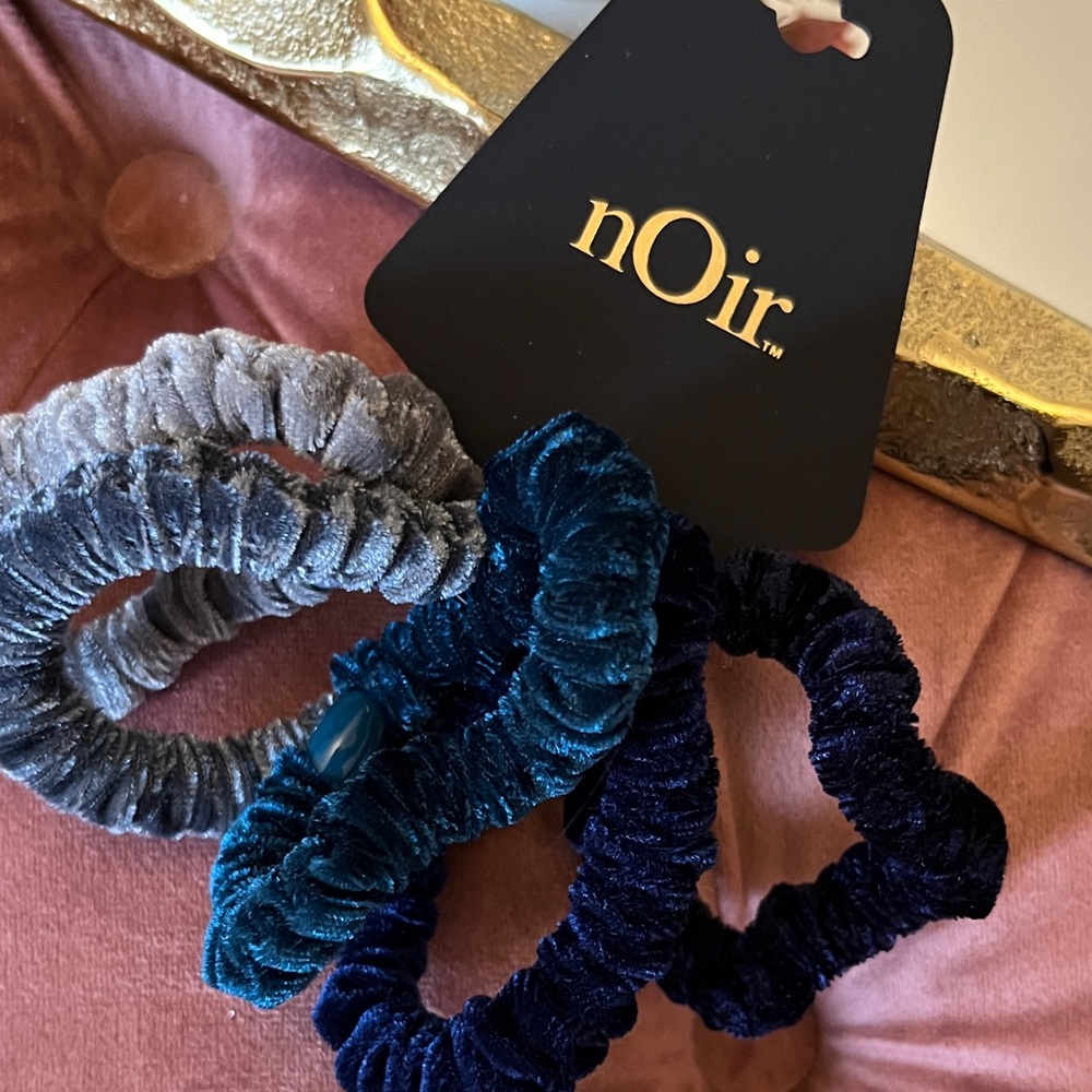 New nOir Elegant Black and Blue Velvet Hair Scrunchies - Set of 2 with 5 each - Picture 8 of 9